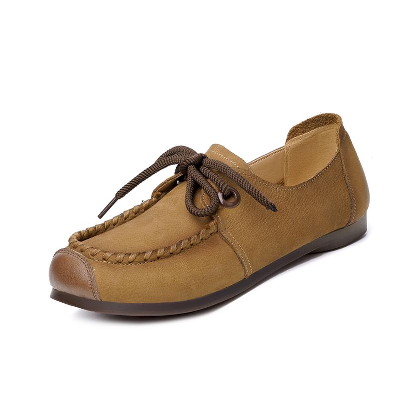 Fashion AIYUQI Women's Loafers Spring 2025 New Genuine Leather Casual Shoes Women Lace-Up Retro Flat Shoes Women