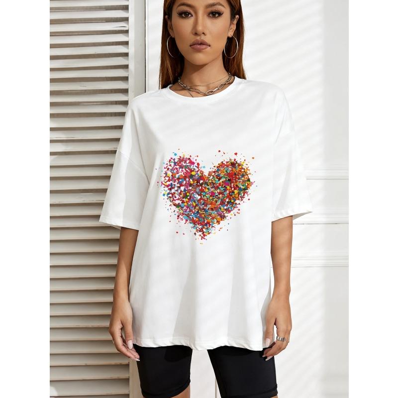 

Oversized T-Shirt with Colorful Confetti Collage Heart Print – Vibrant Colorful Edgy-Sweet Top XXXXL білий