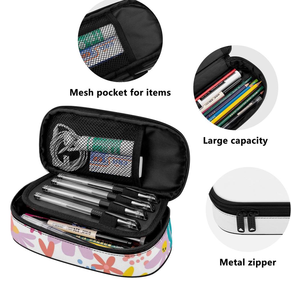 Pencil Bag Casual Strong Polyester Fabric Smooth Zipper with Main Compartment Mesh Pocket and Pen Slots for Everyday Study