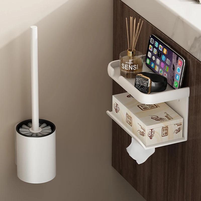 Bathroom Toilet Brush Holder Cleaning Tools Space Aluminum Wall Mounted No Drill Vertical Toilet Brush Bathroom Accessories