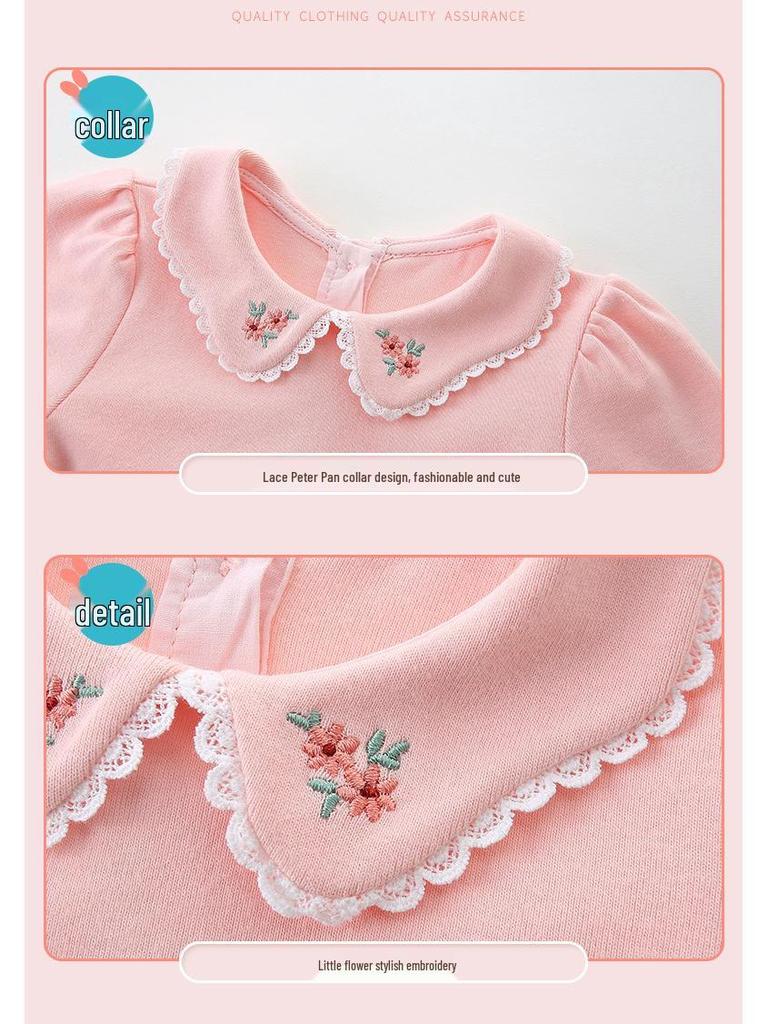 Autumn 2025 Toddler Girl Solid Color Embroidered Long Sleeve Korean Top