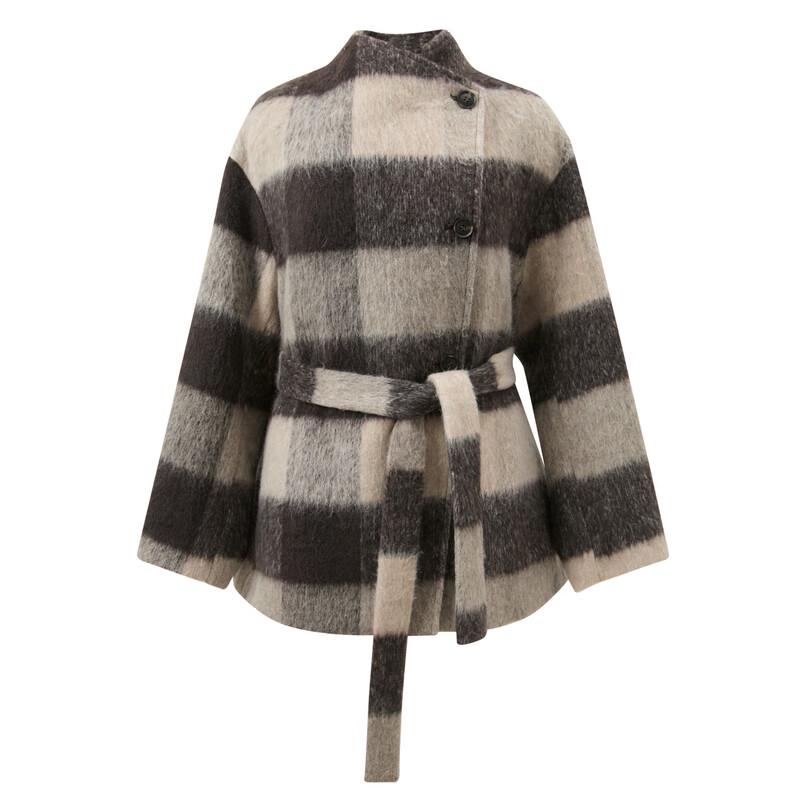 Women's Retro Plaid Wool Blend Overcoat