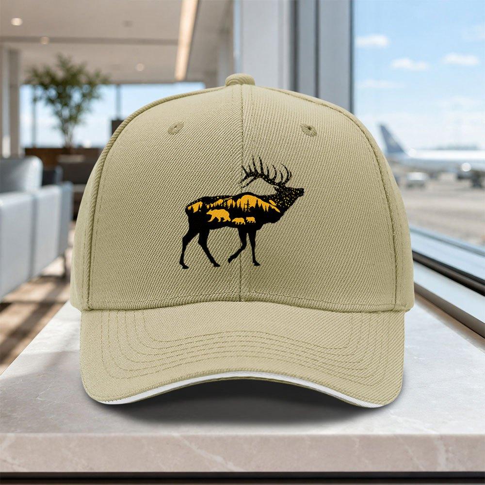 Adjustable Sandwich Cap With Forest Deer Bear Pattern Lightweight Unisex Outdoor Hat For Weddings Parties Gifts