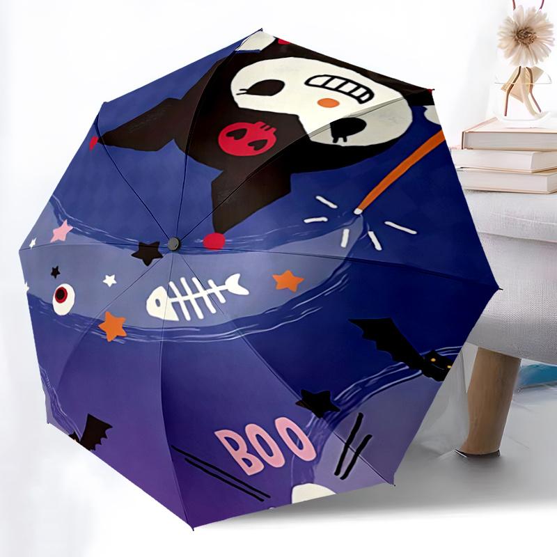 1pc Halloween Ghosts & Bats Automatic Opening/Closing Umbrella - Portable Tri-Fold Design with 8-Bone Iron Frame - Outdoor, Gift for Fans, Travelers,