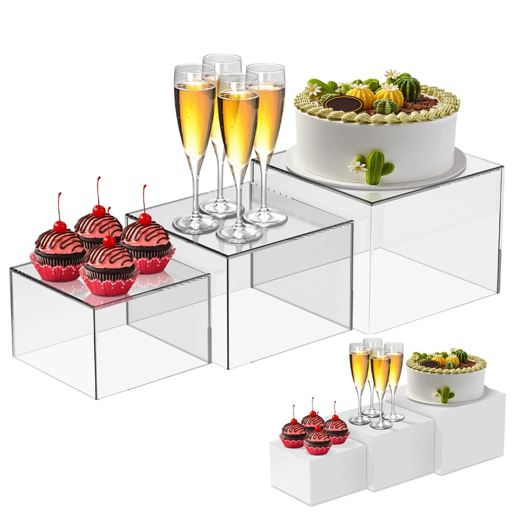3Pcs Acrylic Buffet Riser Food Display Stands Stackable Desktop Food Stand Dessert Cake Buffet Party Display Decorating Box