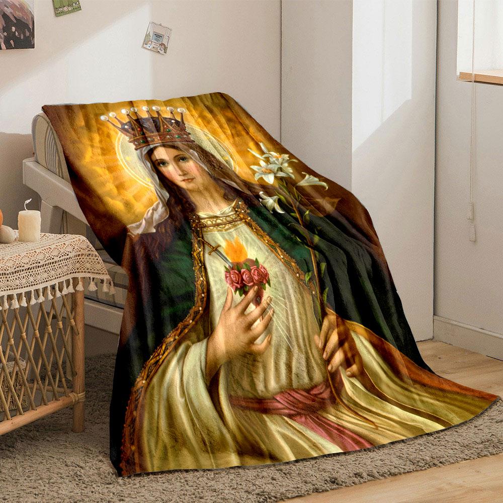 Our Lady of Sorrows Sacred Heart Lily Crown Blanket  Printed Blanket for Living Room Bed Couch lunch break Blanket for Friend's festival Gift