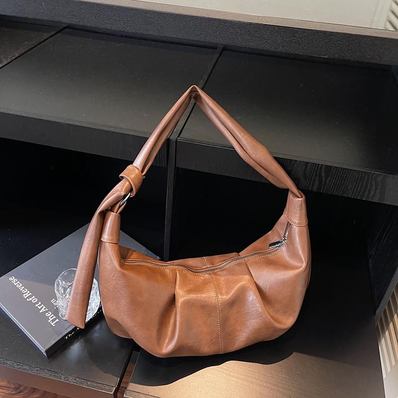 Vintage Soft PU Leather Shoulder Bag Women Large Capacity Crescent Hobo Bag Wide Strap Sling Bag for Work Travel and Casual Outings