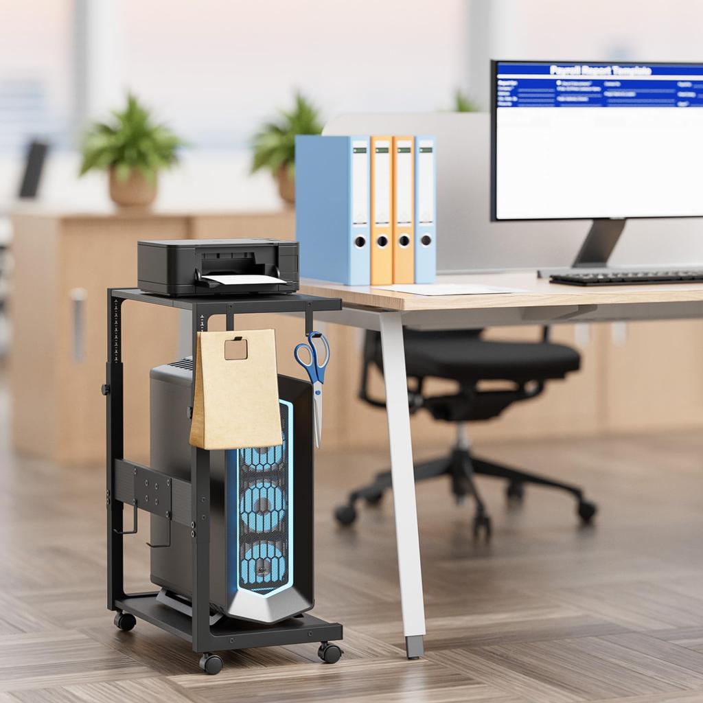 PC Storage Server Rack with CPU Stand Computer Wagon with Charging PC PC Storage with 4 for Home or Office Use Box, 360° Casters, Cart,