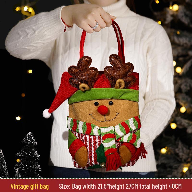 Three-Dimensional Santa Claus Burlap Backpack Candy Bag - Large Christmas Gift Decoration