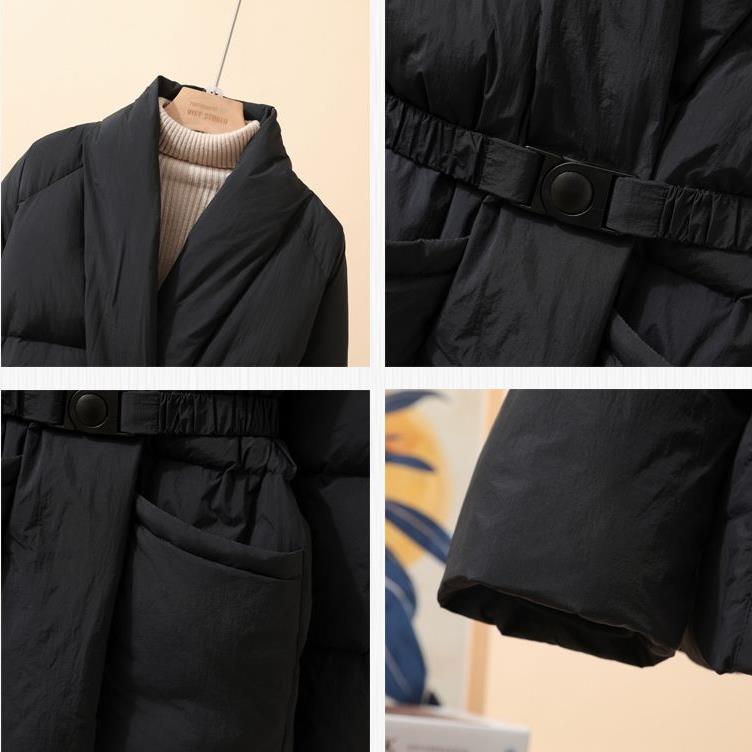 Herbst Winter Damen Weiße Entendaunenjacke Lässig Locker Gürtel V-Ausschnitt Kragen Oberbekleidung Koreanischer Stil Mantel