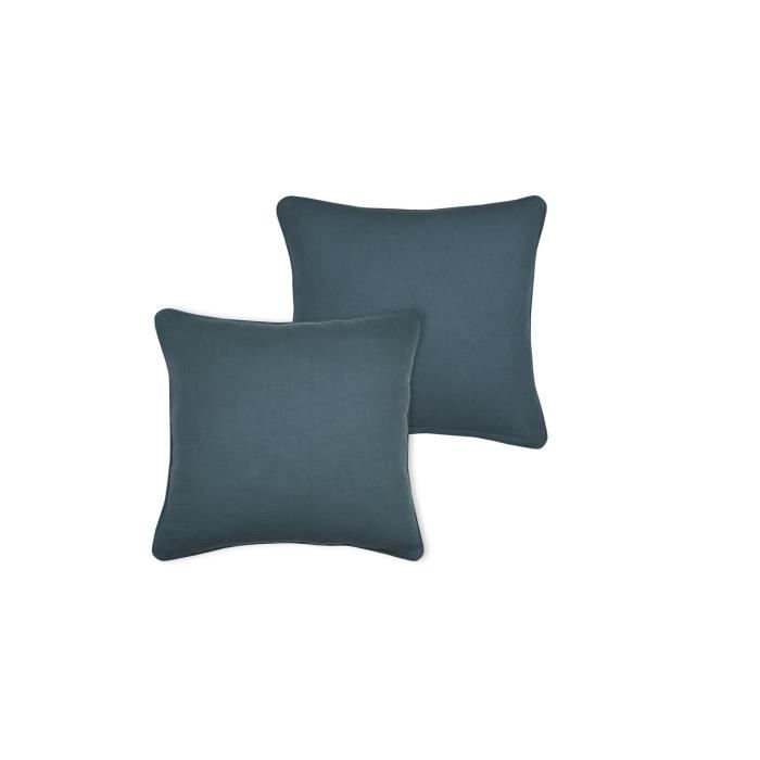 Coussin - Pop - 45 X 45 Cm - Coton Double Gaze - Déhoussable - Bleu Pétrole