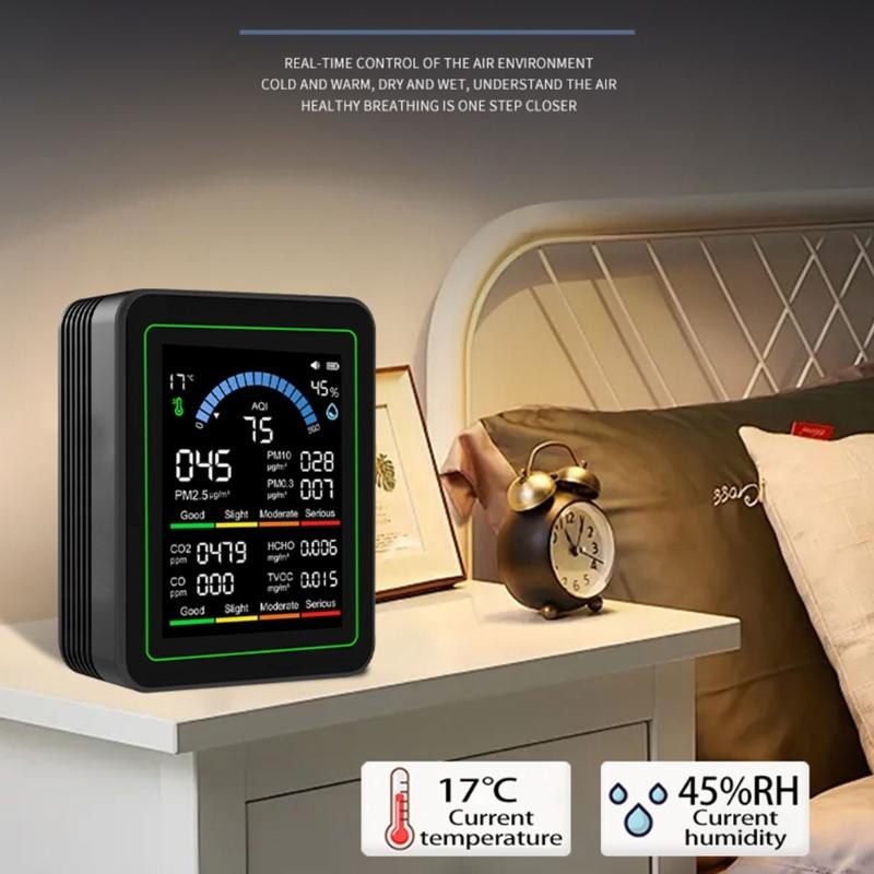 Air Quality Monitors, Indoor Detects PM2.5, CO2, PM10,PM1.0, Formaldehyde,TVOC,Temperature and Humidity Air Quality Test