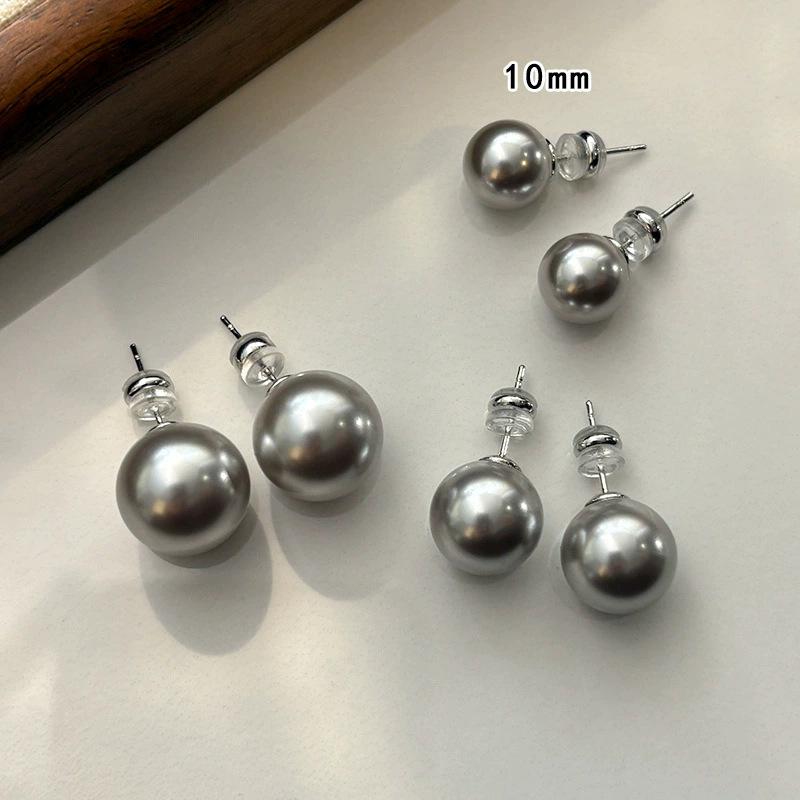 

Silver needles really much hemp platinum silver gray steamed buns pearl stud earrings women s light luxury high-end temperament atmospheric earrings