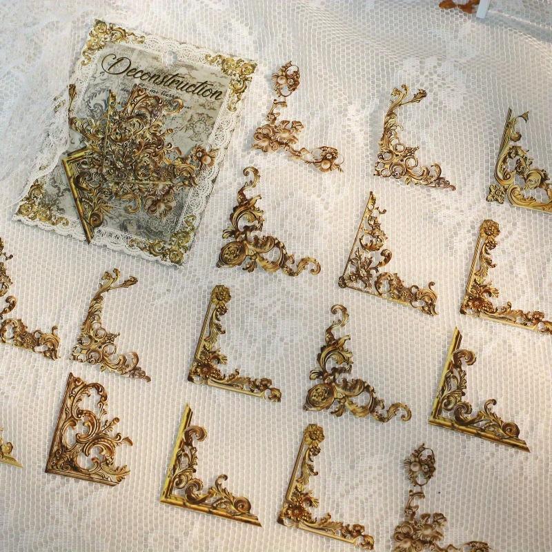 Pack Vintage Corner Stickers French Court Style Self-Adhesive Hollowed Out Photo Frames Stickers Collage Junk Journal Scrapbooking Material Stickers