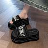 2025 summer new Velcro muffin thick bottom heightened one-word slippers women wear casual vacation cool slippers tide