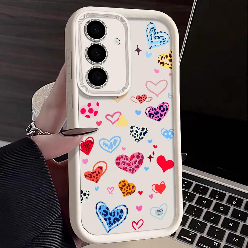 Leopard Print Love Heart Diamond Cover For Samsung Galaxy S25 Edge S24 FE S23 S22 Ultra Plus A17 A56 A36 A16 A15 A55 A54 A53 5G Soft Phone Cover