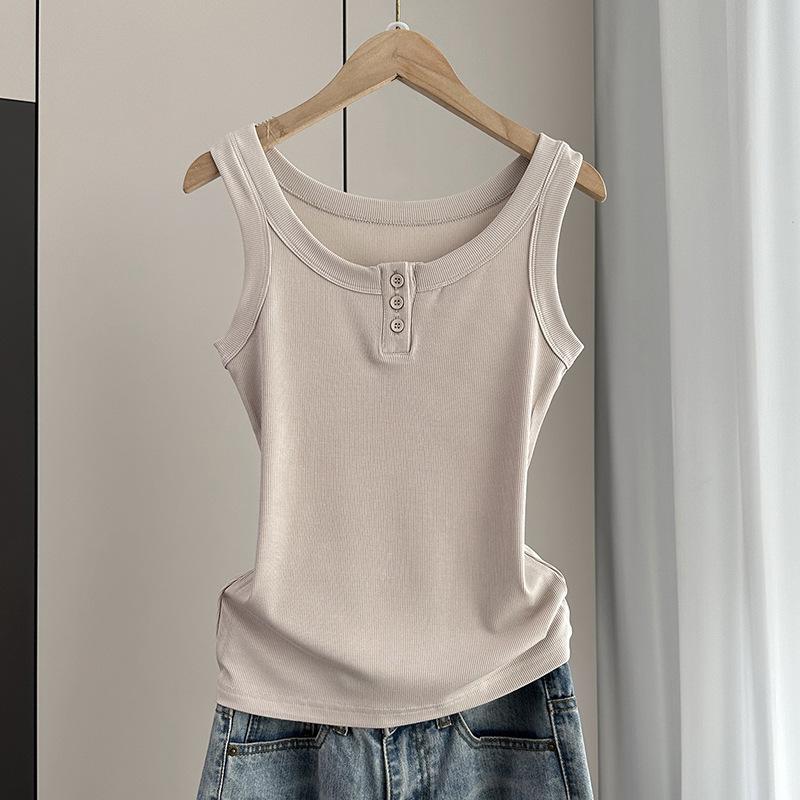 Anti-Armpit-Fat Cami Tank Top Ribbed Slim Fit Button Inner Wear Versatile Everyday Stretchy Slim Base Layer Soft Fabric Inner And Outer Wear Top
