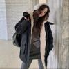 Army green lamb wool cotton-padded clothes women's medium and long winter wind jacket jacket velvet cotton-padded clothes