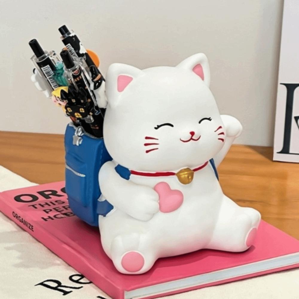 

Multi Functional Lucky Cat Stationery Organizer Creative Makeup Brush Holder School синій
