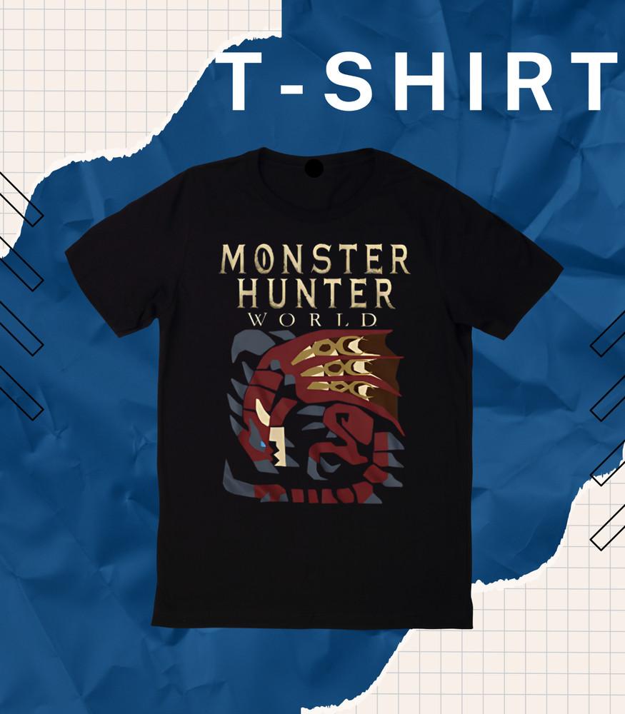 Monster Hunter World Big Red Dragon Men's T Shirt Creature RPG Combat Beast EB.