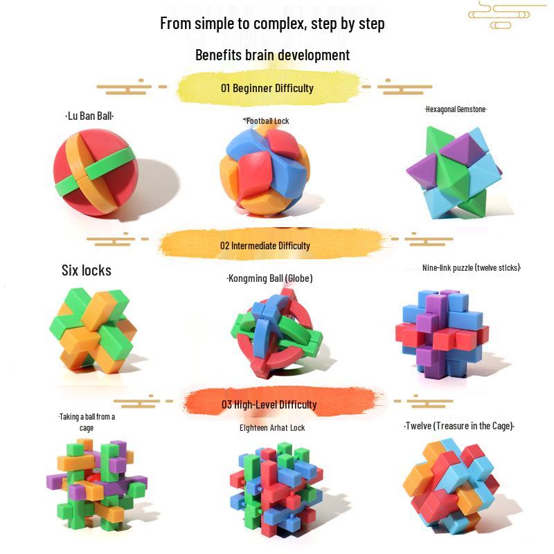 Luban Kongming Lock Puzzle Set: Educational Assembly & Disassembly Toy for Kids