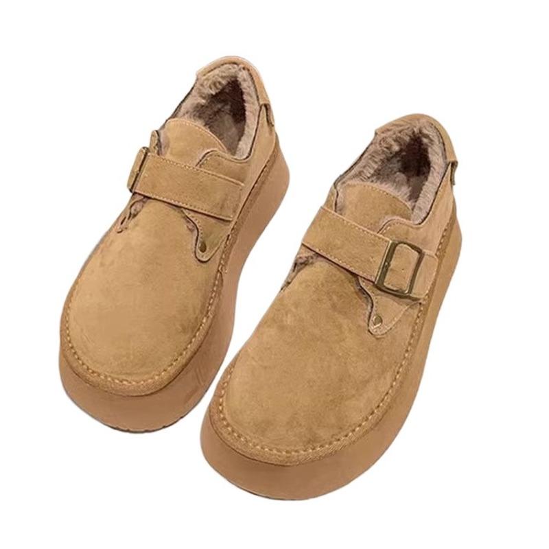 Fleece and thickened cotton shoes for women's autumn and winter new versatile thick-soled lazy people with one foot to keep warm cotton shoes