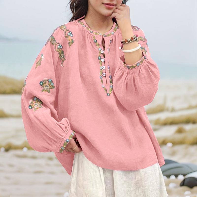 ZANZEA Women Round Neck Lantern Long Sleeve Floral Print Thin Blouses