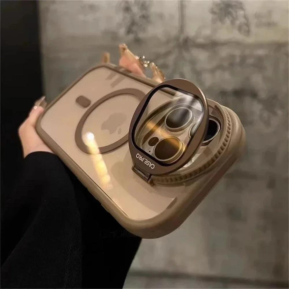 Camera Lens Protection Flip Bracket Stand For Magsafe Magnetic Case for iPhone 16 11 12 13 14 15 Pro Max Plus Transparent Cover