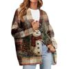 Women's Fashion Long Sleeve Christmas Print V-Neck Button Loose Cardigan Top