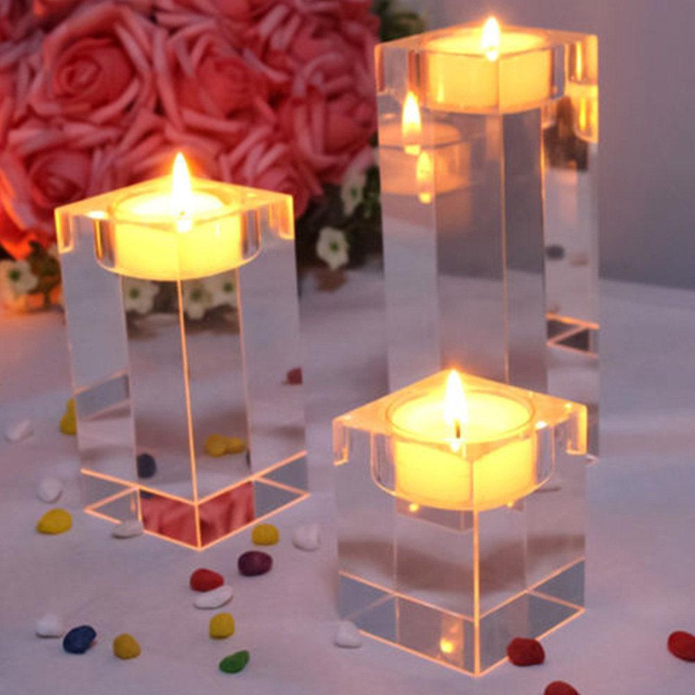 Stylish Crystal Holder 3pcs Cube Shape Tealight Stand for Home Decor Festive Party Wedding Centerpiece Decoration