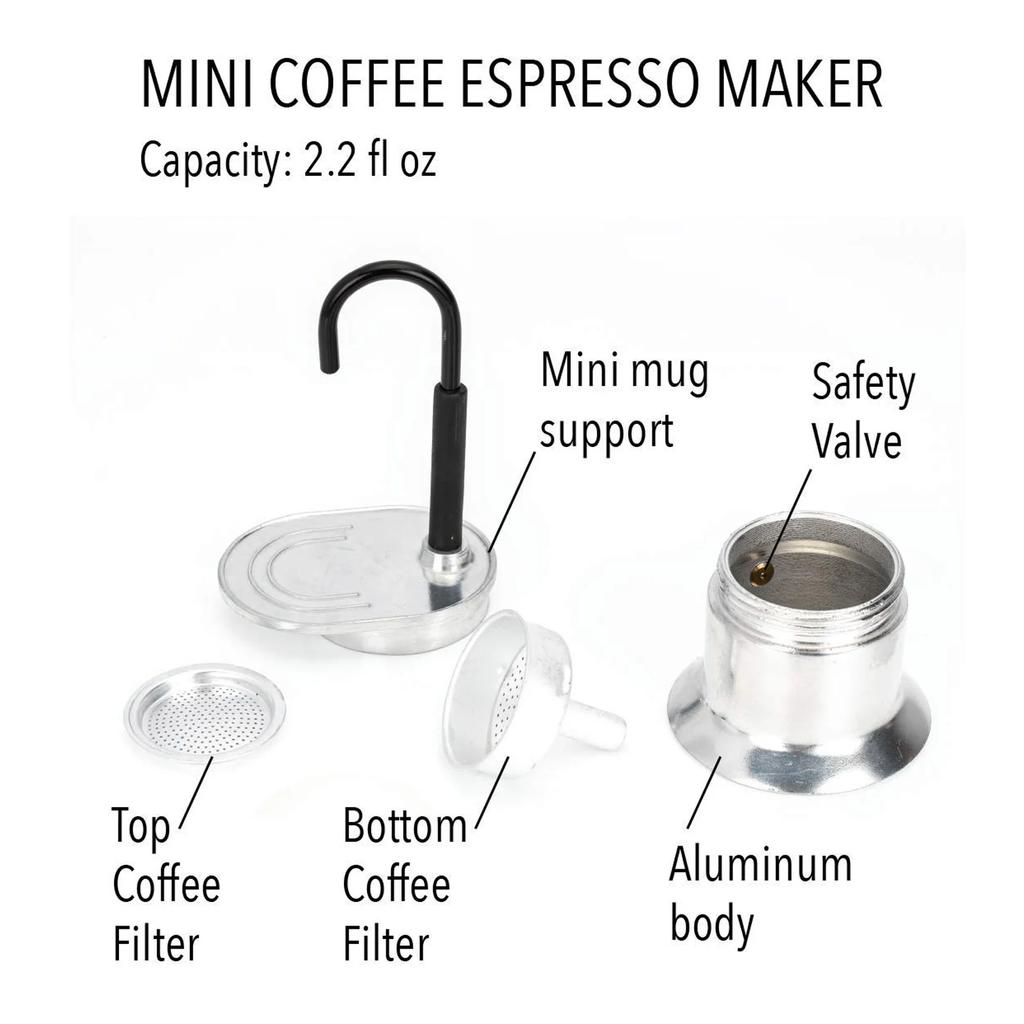 Single Tube Moka Pot 1 Cup 50ML Aluminum Alloy Spout Stovetop Italian Coffee Maker for Outdoor Parties Travel