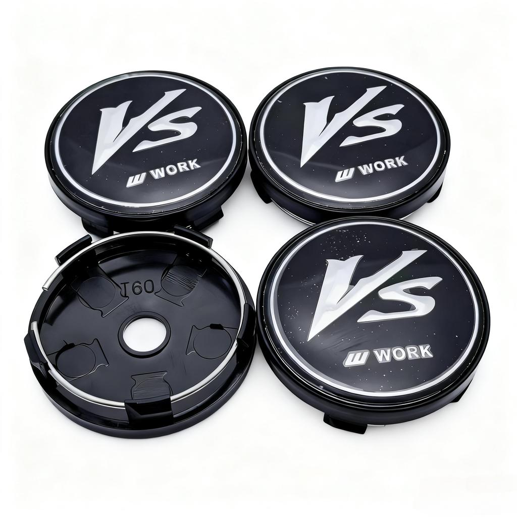 4pcs JDM VS W Work Logo Badge Emblem Car Wheel Center Caps 60MM Clips 56MM Wheels Hub Dust Cap Rim Hubcaps Cover Car Accessories