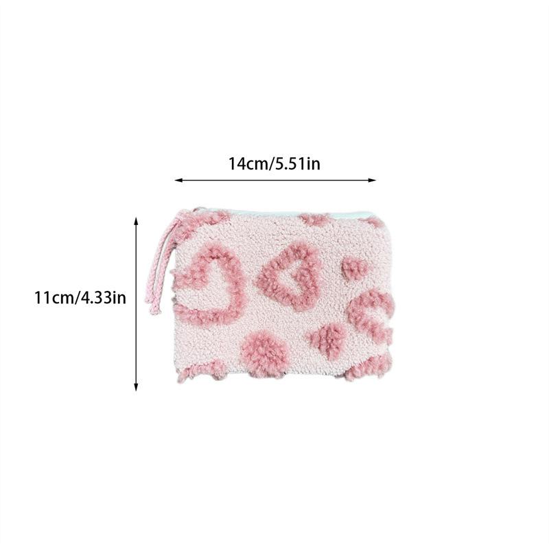 Cute Sweet Lambswool Love Heart Cosmetic Bag Large Capacity Travel Portable Girl Makeup Storage Bag Toiletry Bag Clutch Bag Gift