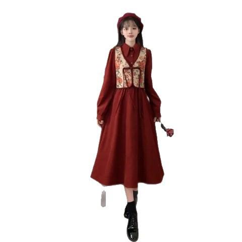 Spring New Chinese Style Buckle National Style Vest Two-piece Dress Large Size Fat Mm Retro Waist and Thin Suit Skirt