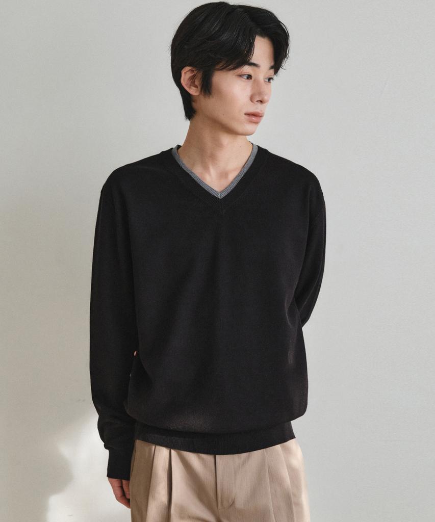 Wednesday Oasis Washable Double Layered V-Neck Knit_Black(Wc26Kn34)