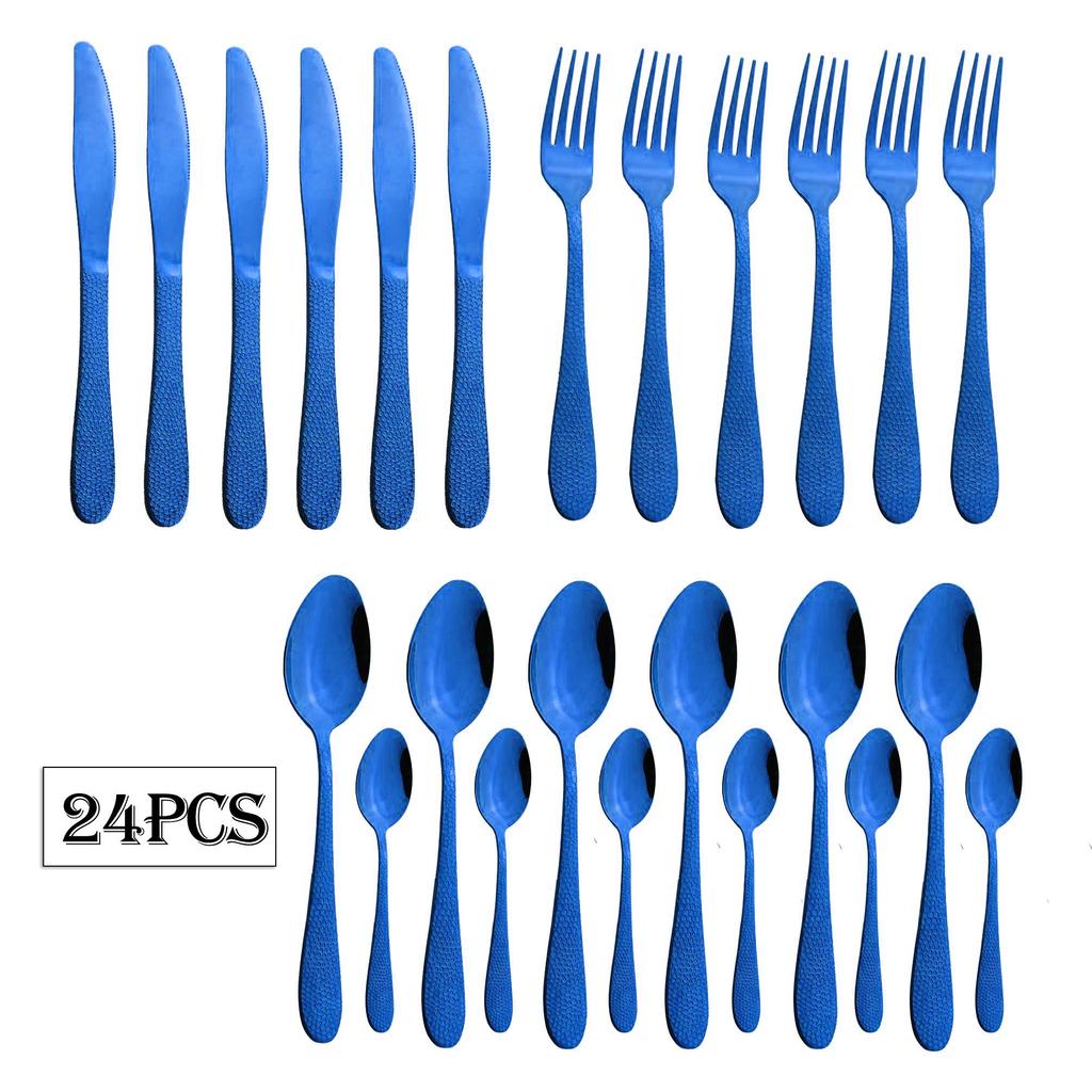 24Pcs Black Tableware Set Stainless Steel Dinner Set Knife Fork Spoon Dinnerware Set Gold Flatware Rainbow Cutlery Set Kitchen