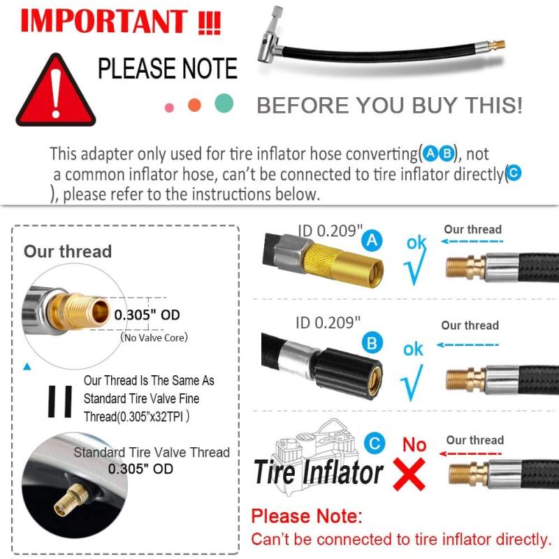 Furtun de umflare a anvelopelor de mașină, motocicletă, pompă de aer gonflabilă Adaptor pentru tub de prelungirePoate fi dezumflat blocare mandrina de aer Tuburi gonflabile pentru anvelope