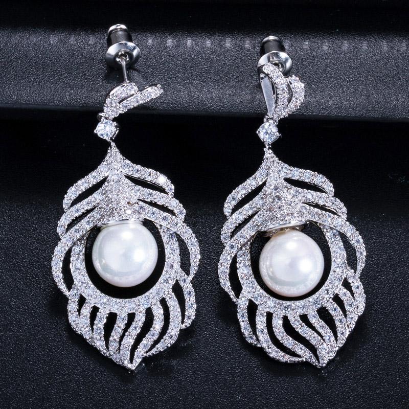

Роскошные богемные ювелирные изделия CMM, длинные висячие серьги с микро-паве из кубического циркония, большой искусственный жемчуг для женщин серебряный