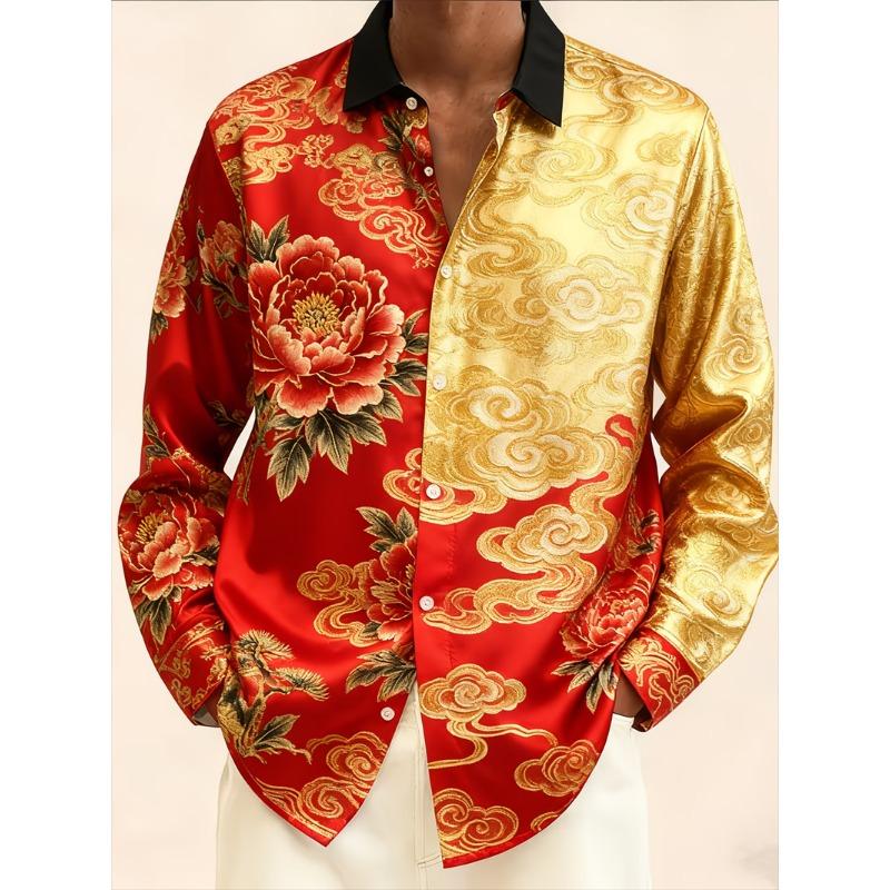 New 10 color men's long sleeved shirt with 3D printed collar button pattern casual top men's long sleeved top