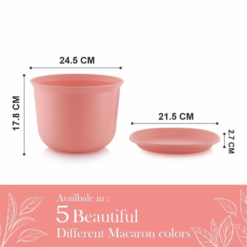 10 Inch Plastic Round Flower Pots with Tray for Home, Terrace, Garden Etc | Pack of 05 | Pink Color | for Home Indoor & Outdoor Gardening Plants