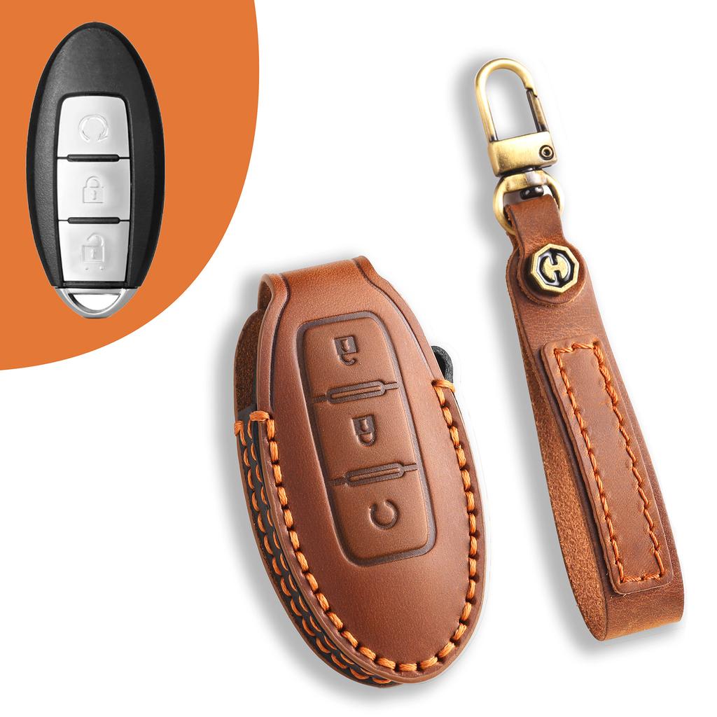Leather key case Suitable for Nissan Teana Qashqai Jinke car key case Cowhide protective case