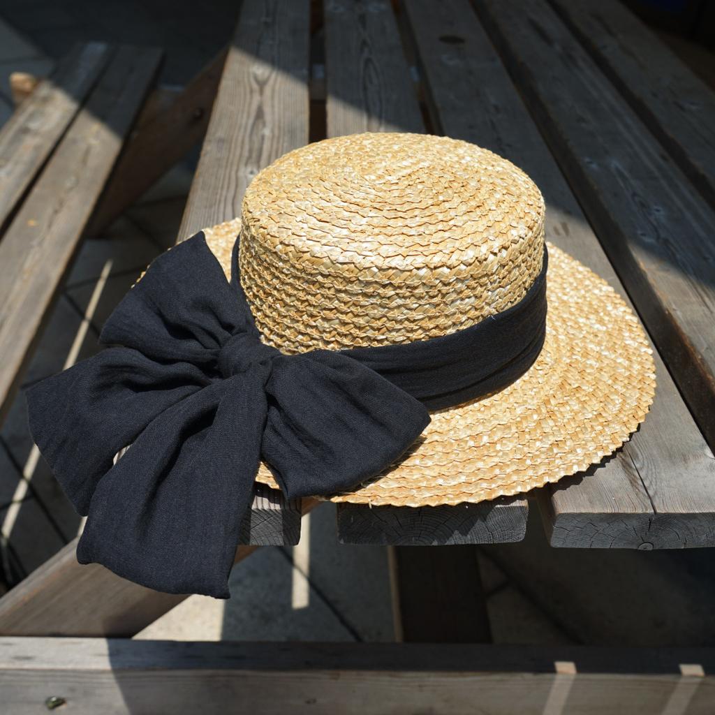Japanese Handmade Straw Retro Big Bow Women'S Summer Sunshade Sun Protection Wide Brim Flat Top Top Hat Vacation Beach Straw Hat