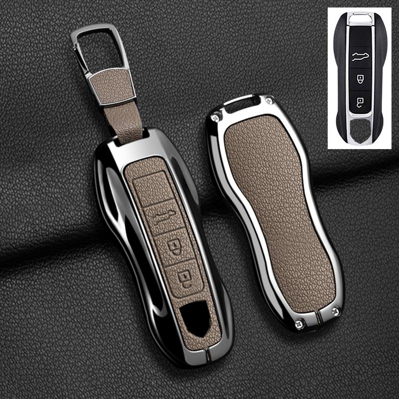 AABKR1 Zinc Alloy Leather Car Key Case for Porsche Cayenne 718 MACAN Panamera 911 Macan Boxster Cayman Cayenne Macan Keychain Key Case