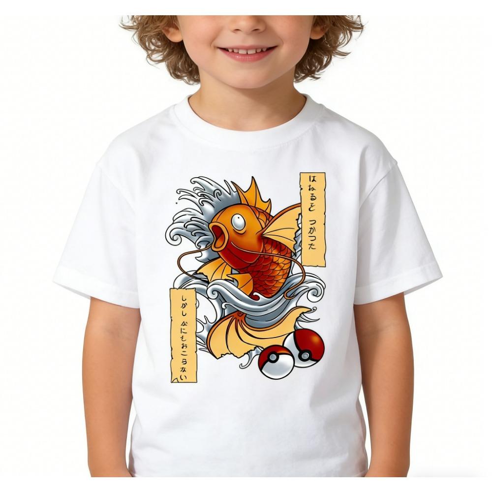 Pok É Mon Retro Carp King Magikarp Wave Short Sleeve T-shirt Loose Children's Top Cotton Summer New Trend