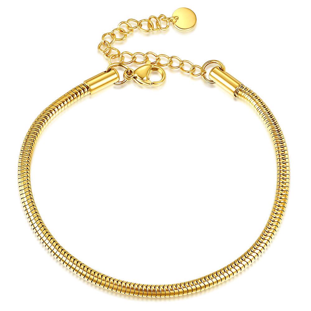 Trendy 18K Gold-Plated Stainless Steel Snake Chain Bracelet - Versatile 3MM Round Design