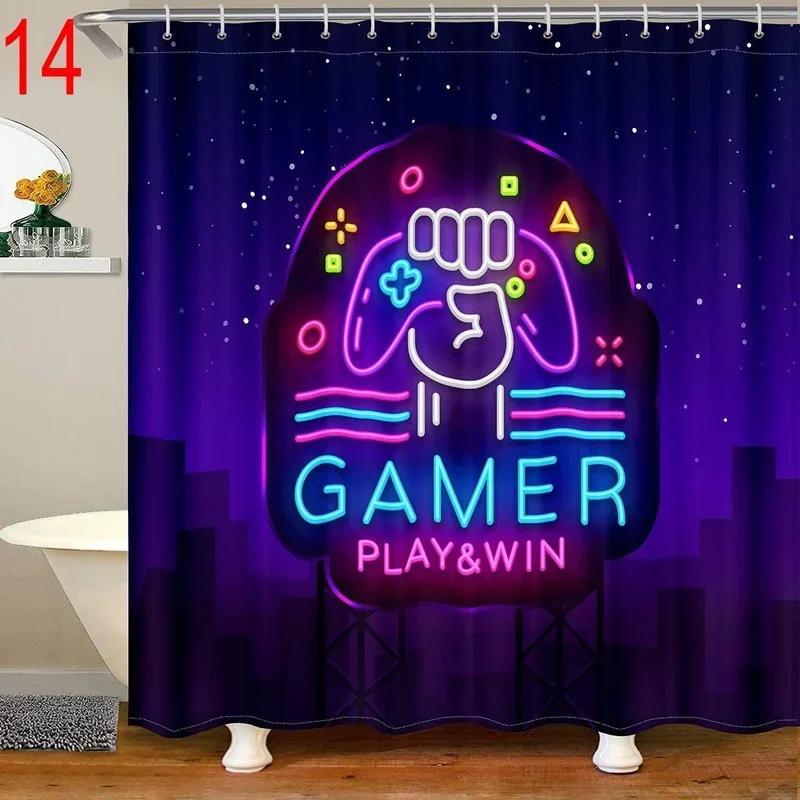 Funny Gamer Shower Curtain Classic Video Gaming Device Modern Cloth Polyester Fabric Waterproof Bathroom Decor with 12 Hooks