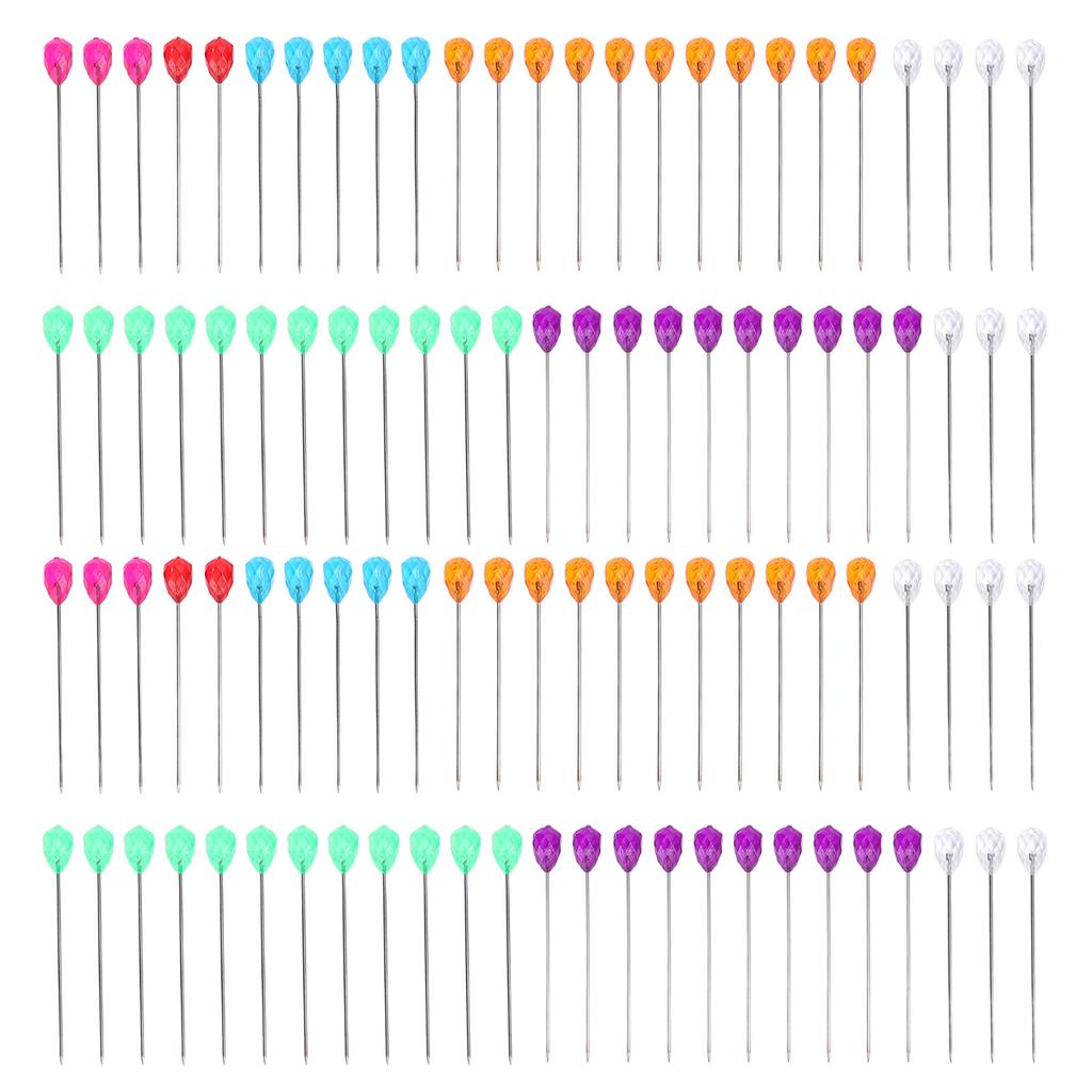 100Pcs Diamond Head Pin Pear Shaped Straight Colored Transparent for Floral Bouquets Sewing