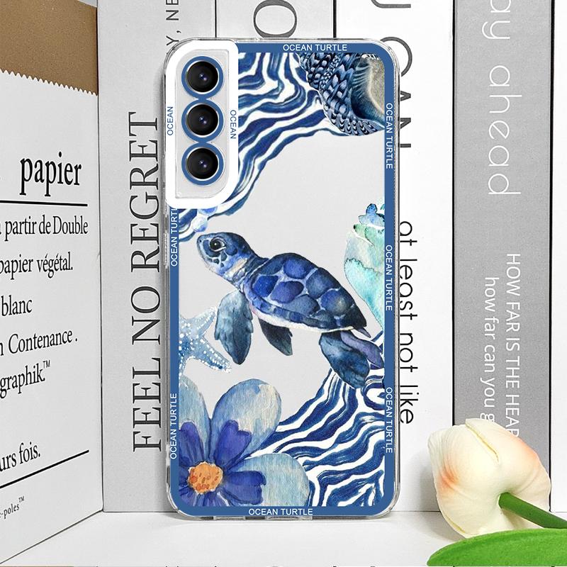 Cool Ocean Turtle Phone Case for Samsung Galaxy A55 A54 A53 A52 A51 A70 A32 A31 A22 A13 4G 5G Sea Blue Turtle Design Clear Cover