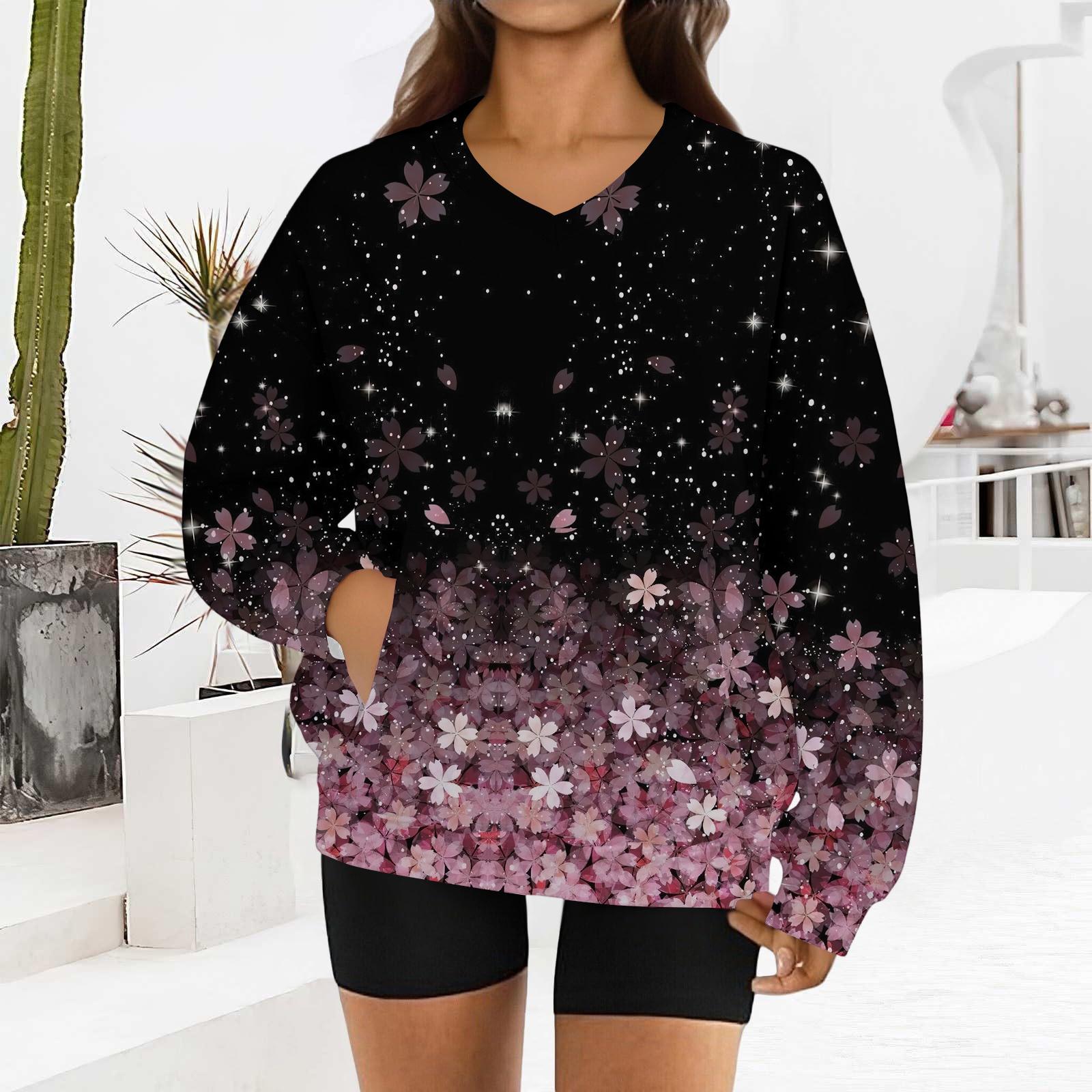 

Женский модный ретро свитшот с длинными рукавами и V-образным вырезом с цветочным принтом XL
