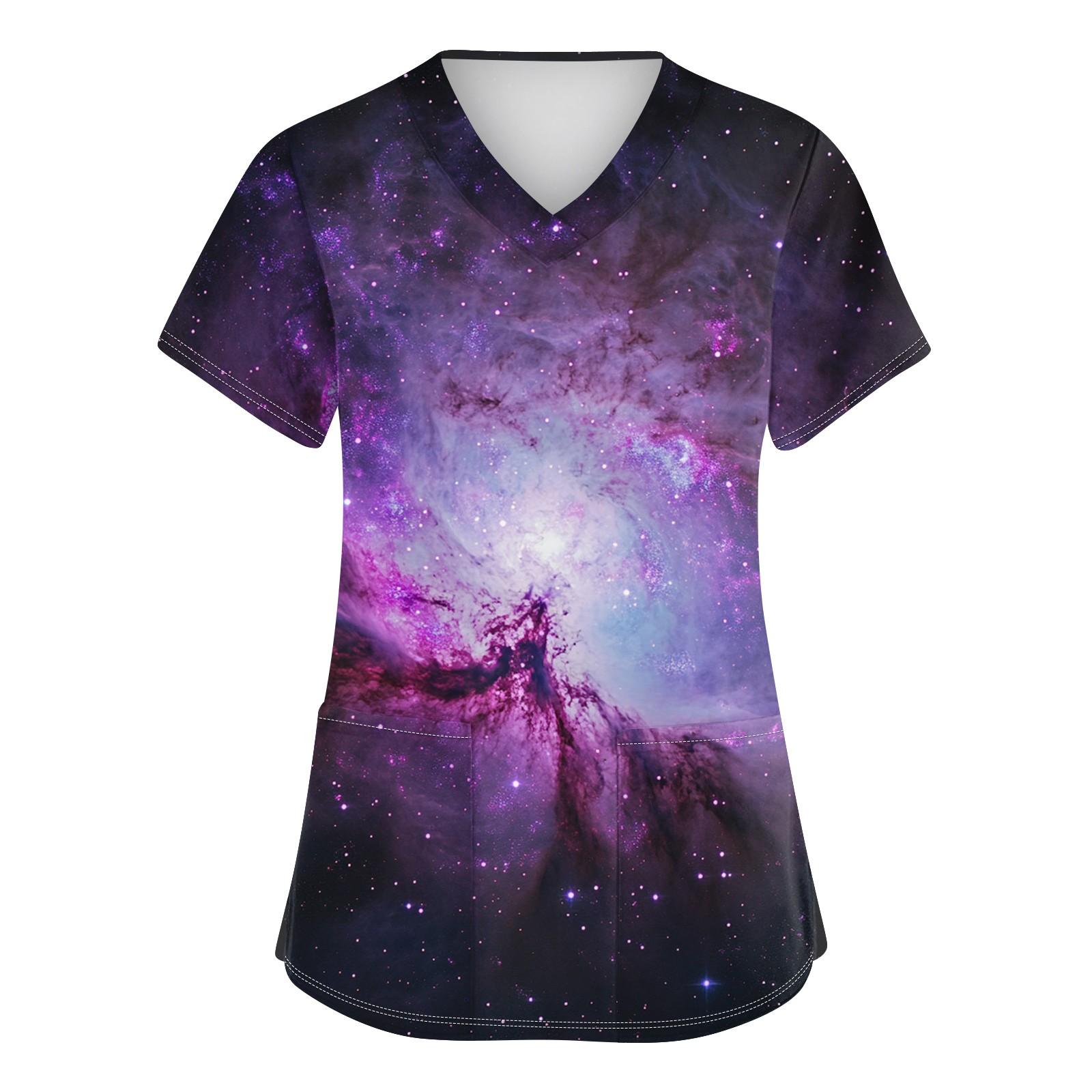 

Жіночий модний робочий одяг з V-подібним вирізом і короткими рукавами з принтованими кишенями L фіолетовий